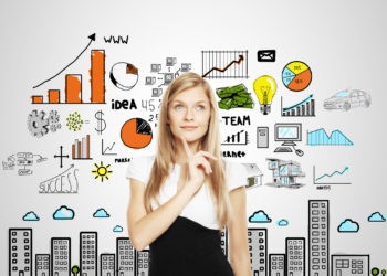 Studentin überlegt, Business und Bildung Icons