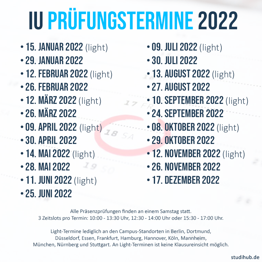IU Prüfungstermine 2022 als Infografik