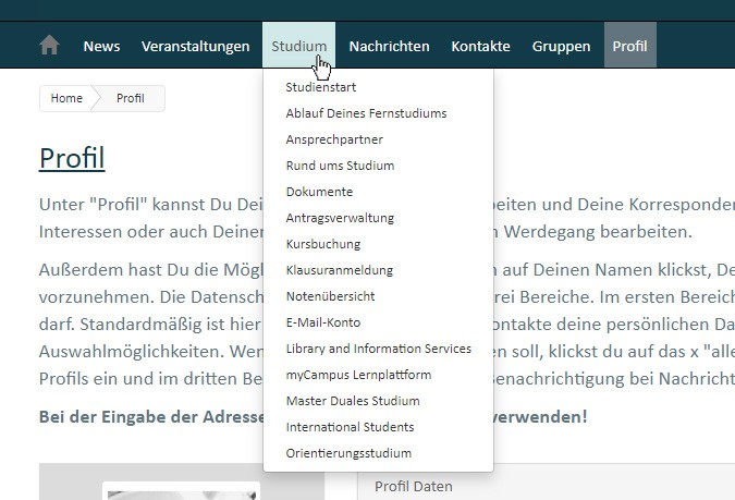 CARE Übersicht im Menü
