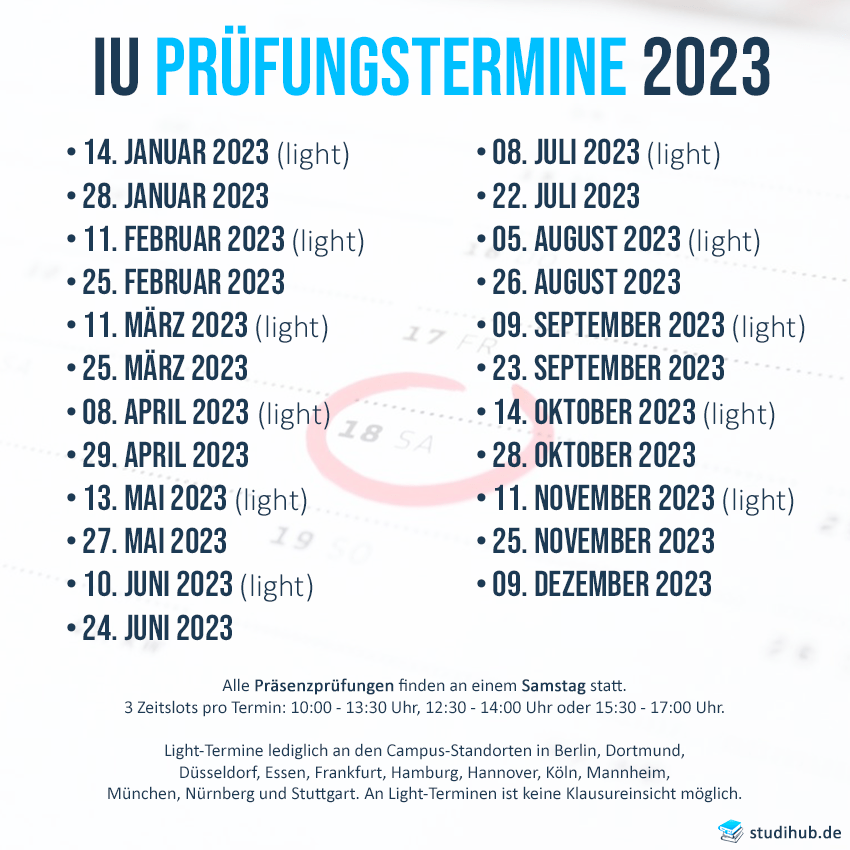 IU Klausurtermine 2023 als Infografik