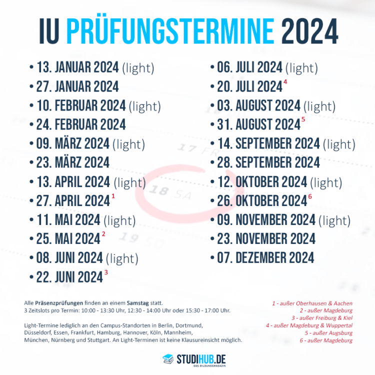 IU Prüfungstermine 2024: Wann finden die Klausuren statt?