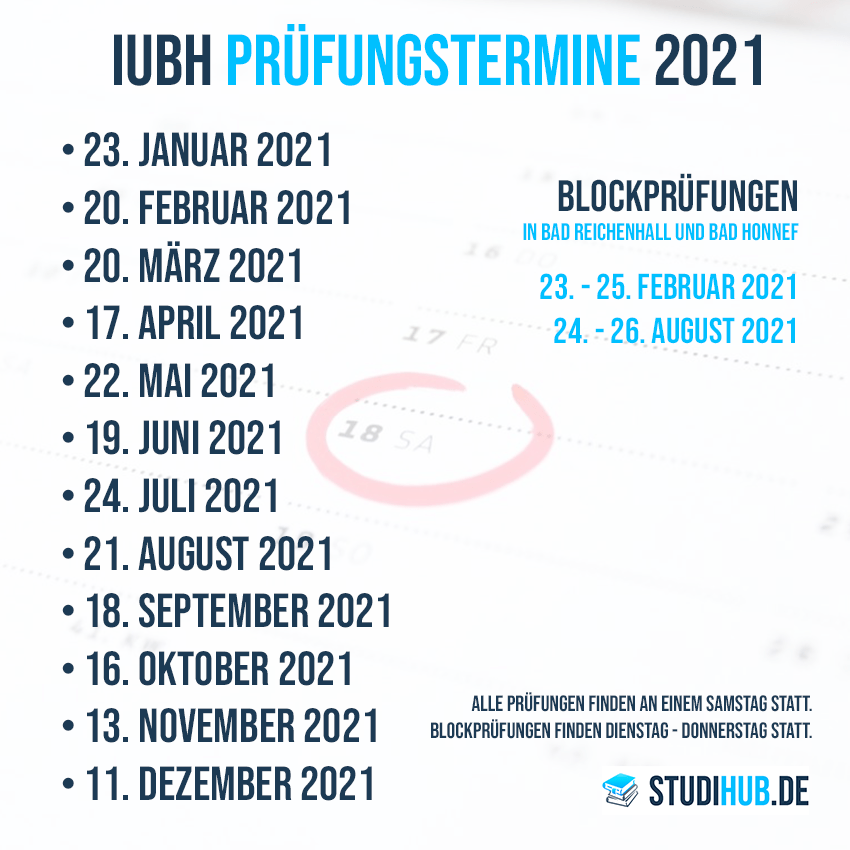 IUBH Prüfungstermine und Klausuren 2021 - Infografik