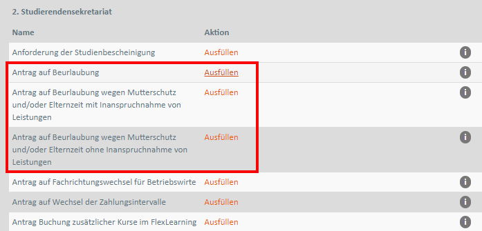 Antragsübersicht Semesterurlaub IUBH
