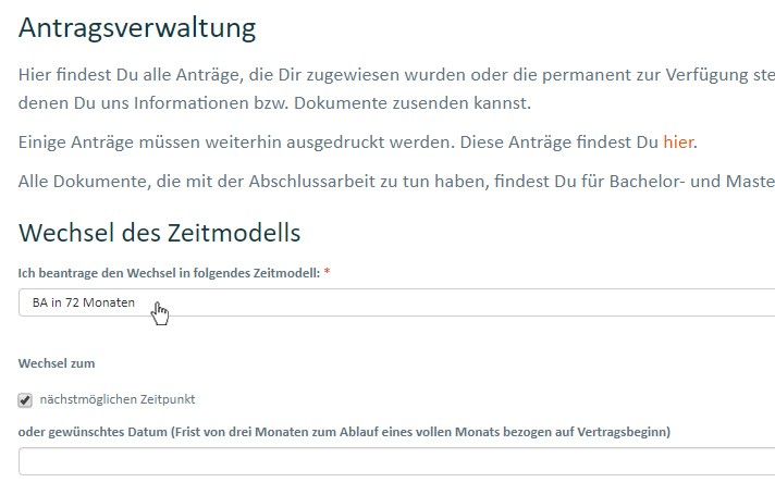 Screenshot Zeitmodelle Wechsel Antrag