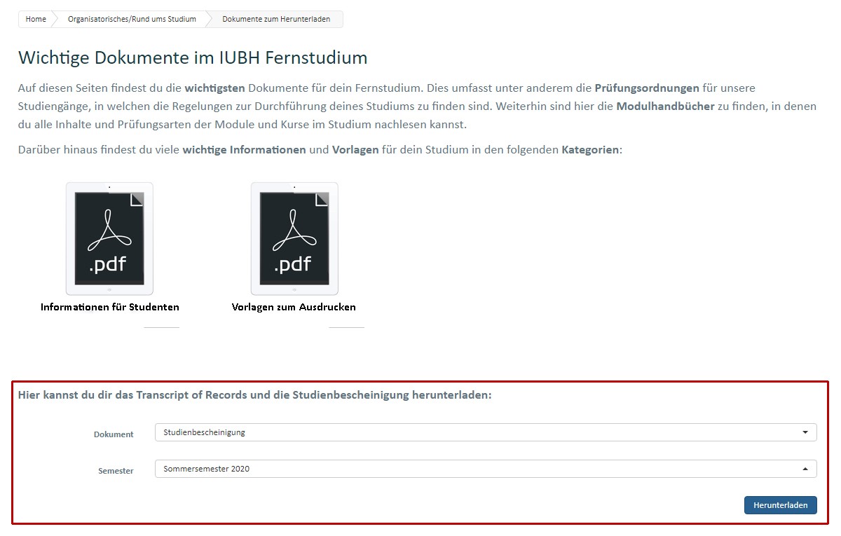IUBH Immatrikulationsbescheinigung aus IUBH Care