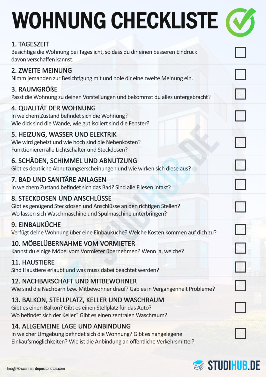 Wohnung Checkliste - Die wichtigsten Punkte