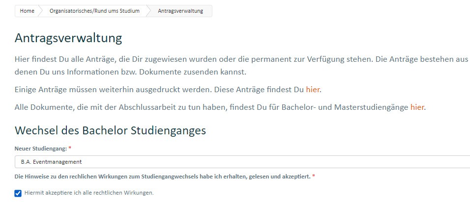 Antragsverwaltung Studiengangwechsel - IUBH Fernstudium