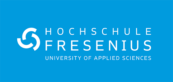 Hochschule Fresenius, neues Logo auf blauem Hintergrund