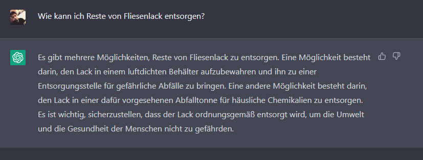 Screenshot von ChatGPT, Alltagsfragen