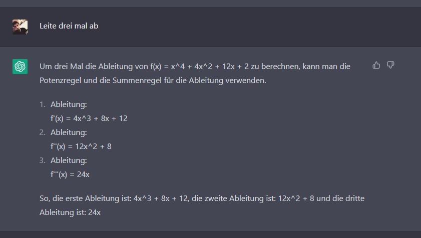 Screenshot von ChatGPT beim Lösen einer Matheaufgabe