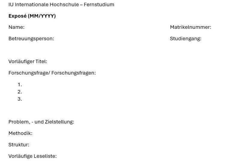 Aufbau des Expose an der IU