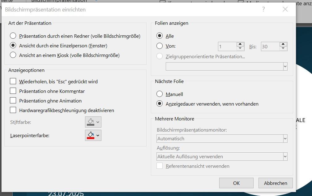 Benutzereinstellungen Power-Point
