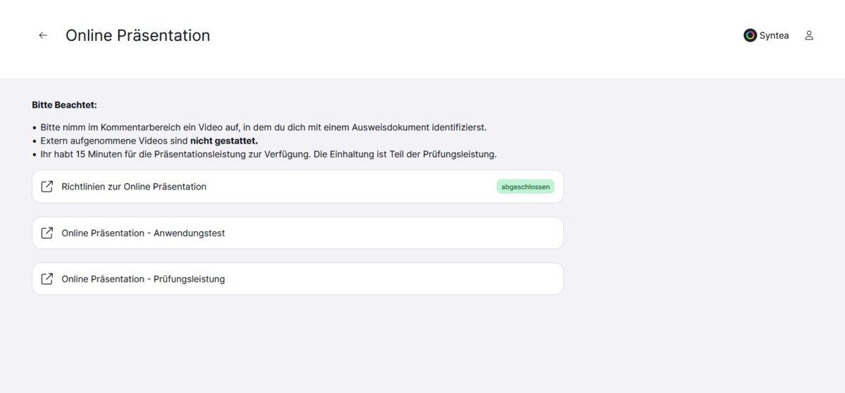 Auswahl Anwednungstest oder Prüfungsleistung